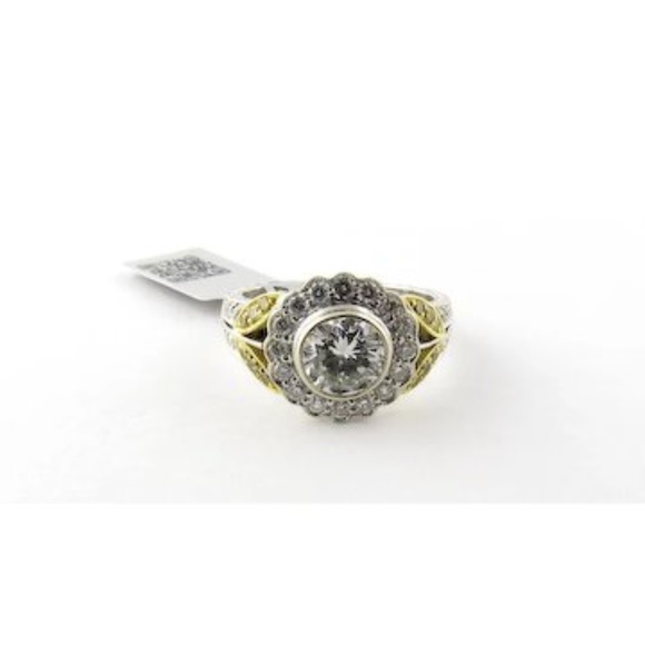 18K White and Gold Natural White and Yellow Diamond Flower Ring Size 7 #3833 - Picture 6 of 9